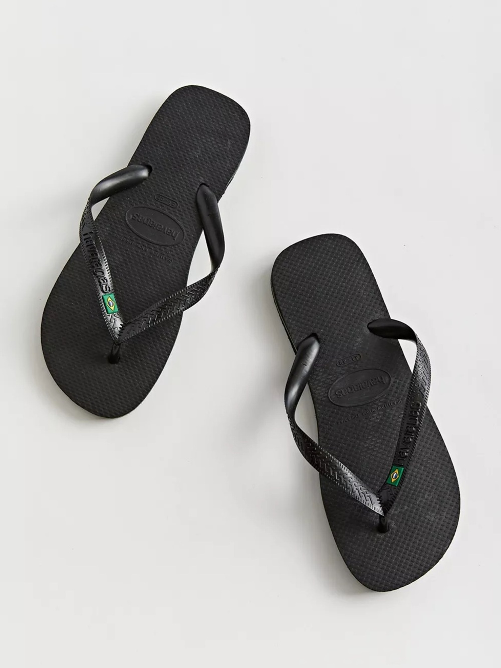 Havaianas Slim Flip Flops in Black with Brazilian Flag Detail